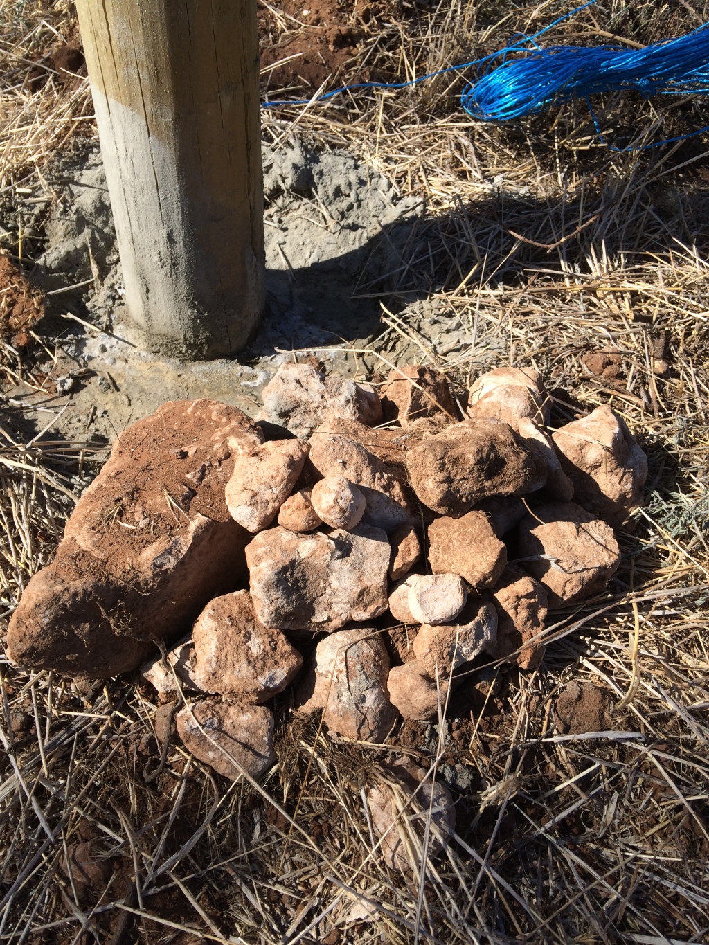 This is most of the rocks that came out of the hole I dug for the post in the background. That's from one hole, and I had to dig them out with a crowbar. 